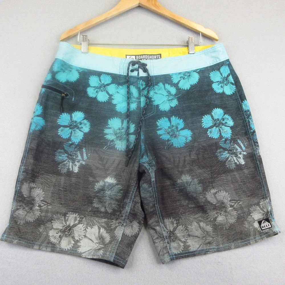 Reef‎ Boardshorts Mens 36 Blue Grey Floral Tropical Surf Swim